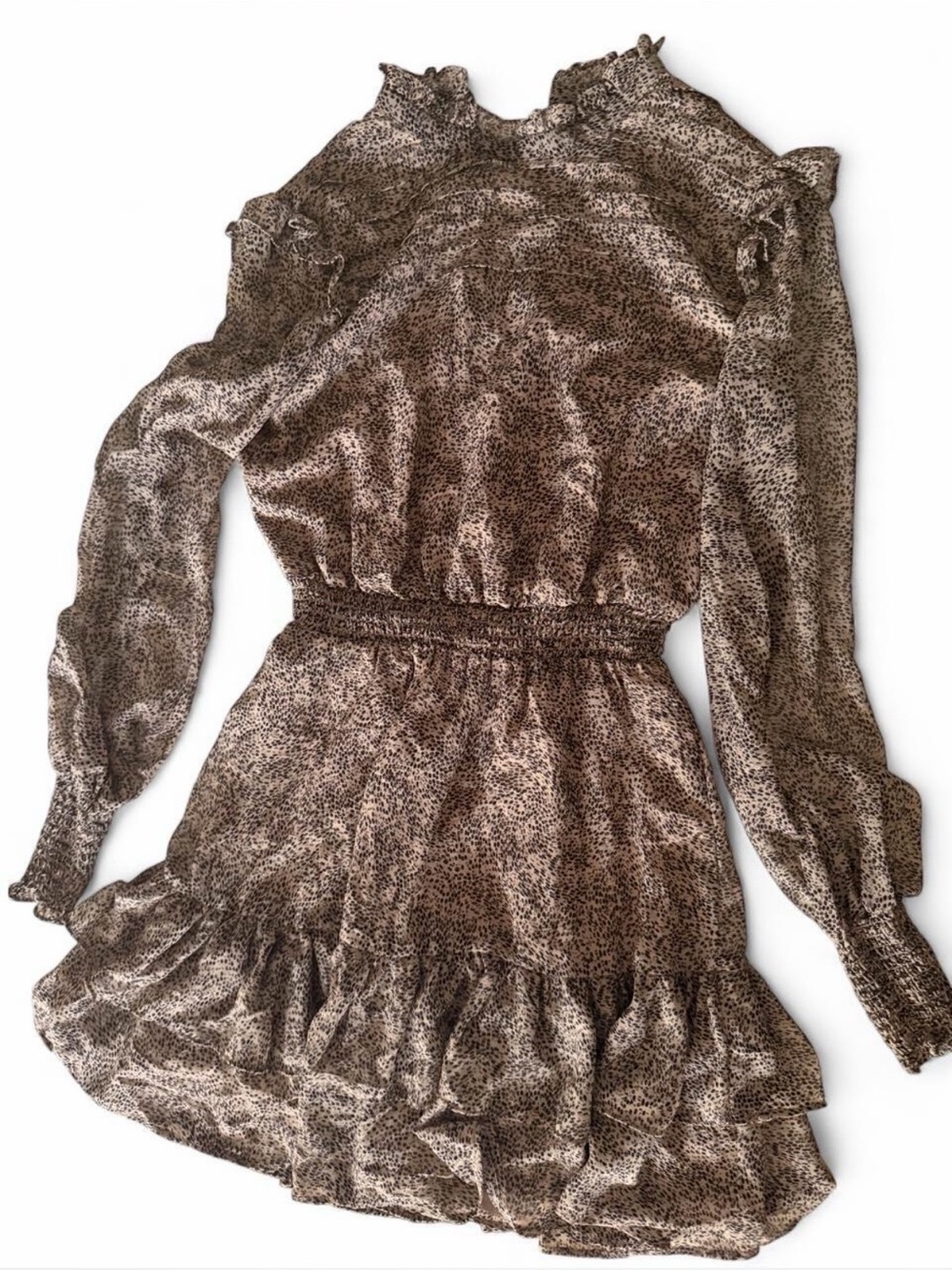 Dynamite Brown Leopard-Print Long Sleeve Ruffle Mini Dress